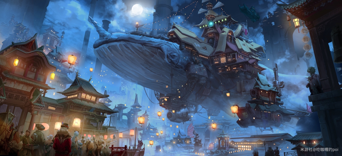 新璃月空港之夜，绝美4K动漫壁纸，高清下载，作者吃咖喱的poi倾情呈现
