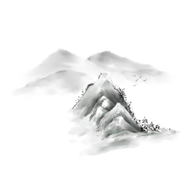 水墨古风，复古山水画，高清PNG透明背景元素，古典中国风PSD设计素材下载