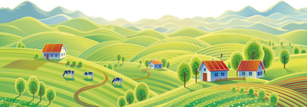 农村田园风光插画，手绘高清PNG透明背景，卡通风格设计素材下载