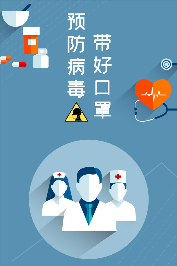 新型冠状病毒预防，医生护士戴口罩高清PNG素材，透明背景，几何/扁平/渐变设计，PSD下载
