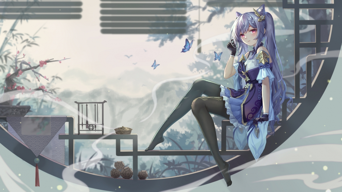 原神刻晴，黑丝裤袜魅力四溢，超清4K动漫壁纸，3840x2160高清下载