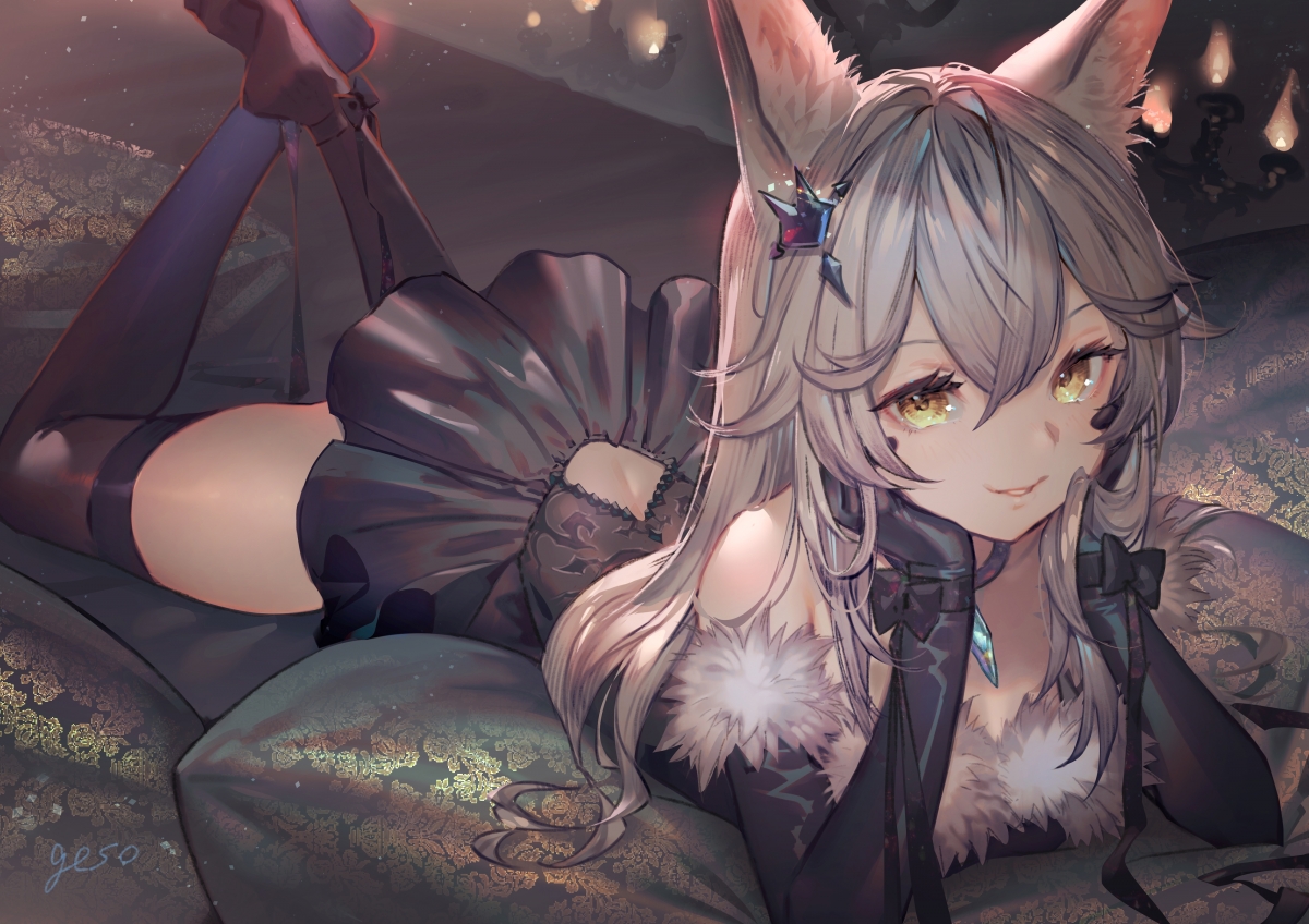 绝美兽耳猫耳少女，黑裙黑袜，4K超清动漫壁纸，高清4000x2827，免费下载