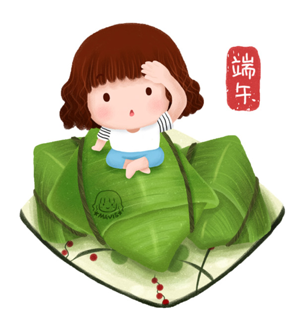 端午节粽子女孩PNG透明图片，高清节日元素，CER设计素材免费下载