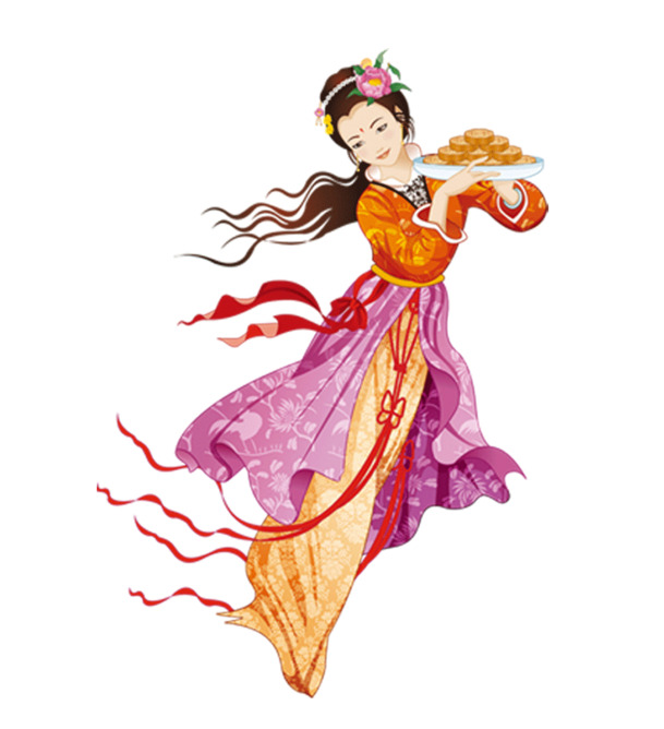 中秋节嫦娥月饼PNG透明图，高清节日元素，设计素材免费下载