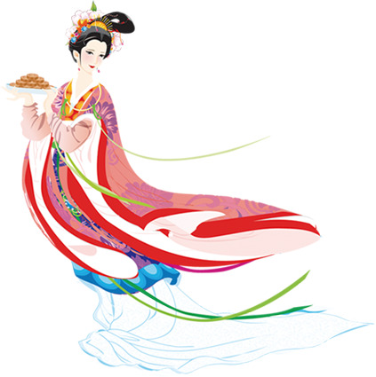 中秋节手绘美女月饼PNG素材，高清透明图片，节日氛围满满！