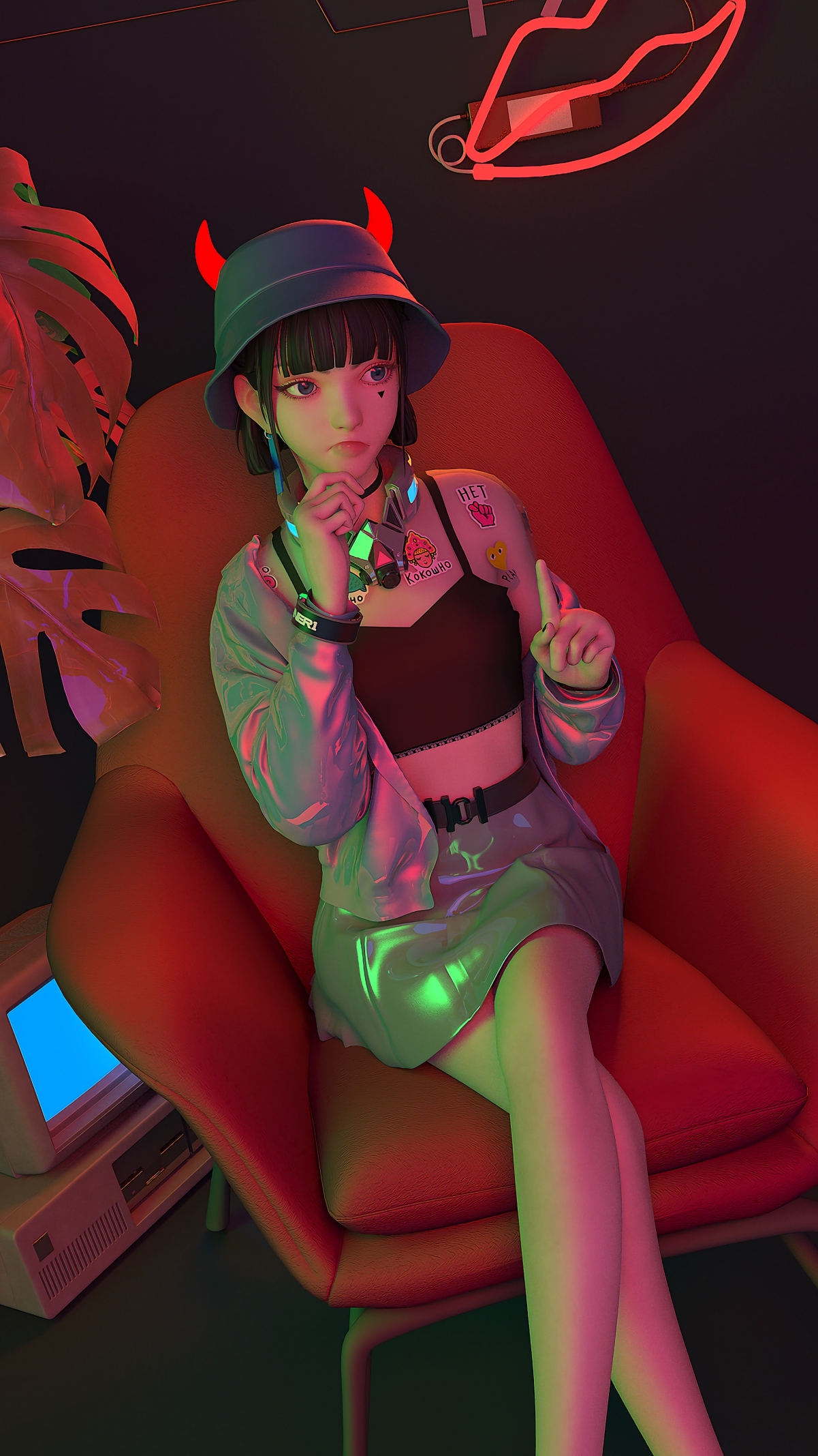 4K竖屏动漫美女壁纸，可爱牛角集原美，高清2160x3840手机图片下载