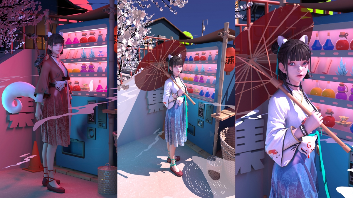 《集原美》中国风美少女拼图，和服与伞，绝美4K壁纸高清下载