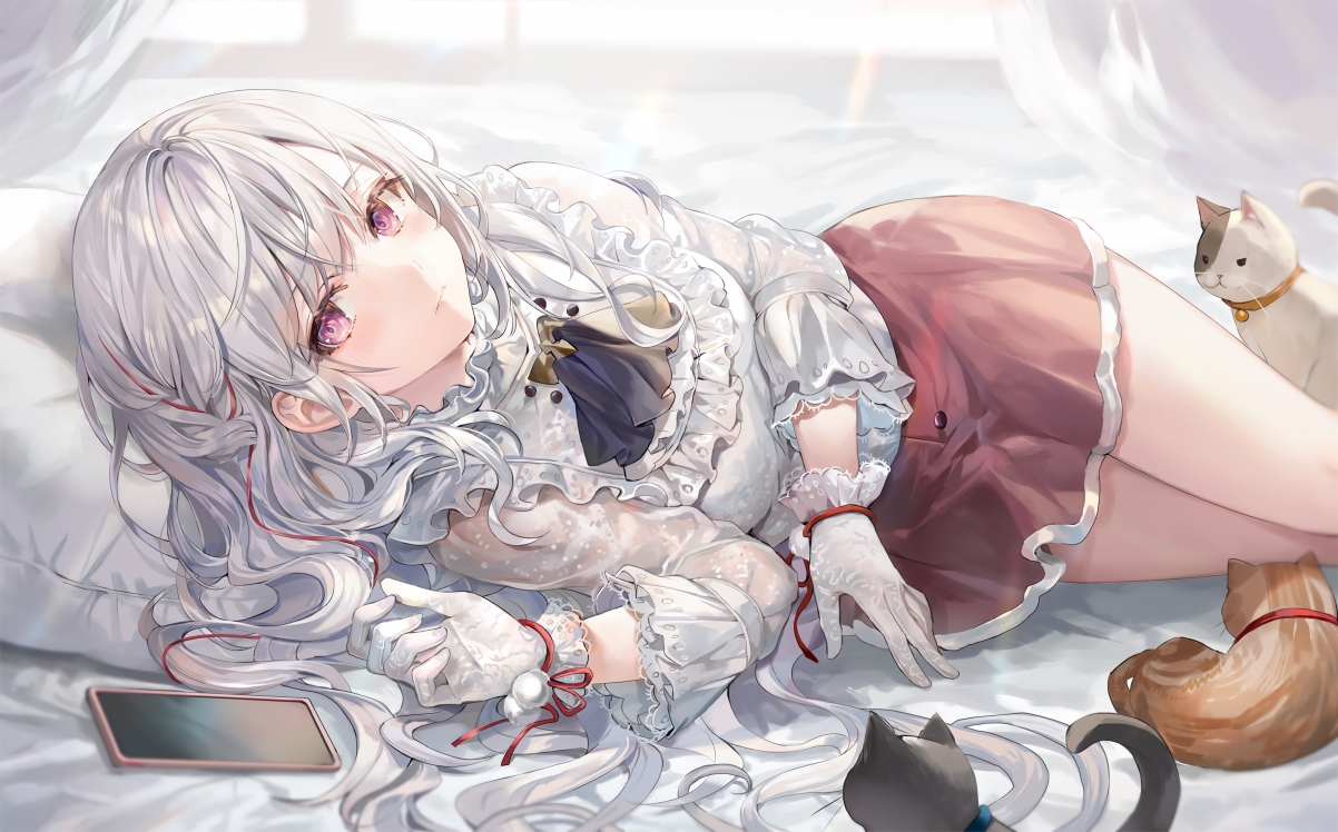 猫娘蕾丝手套大长腿绝美4K动漫壁纸，高清3840x2390，免费下载
