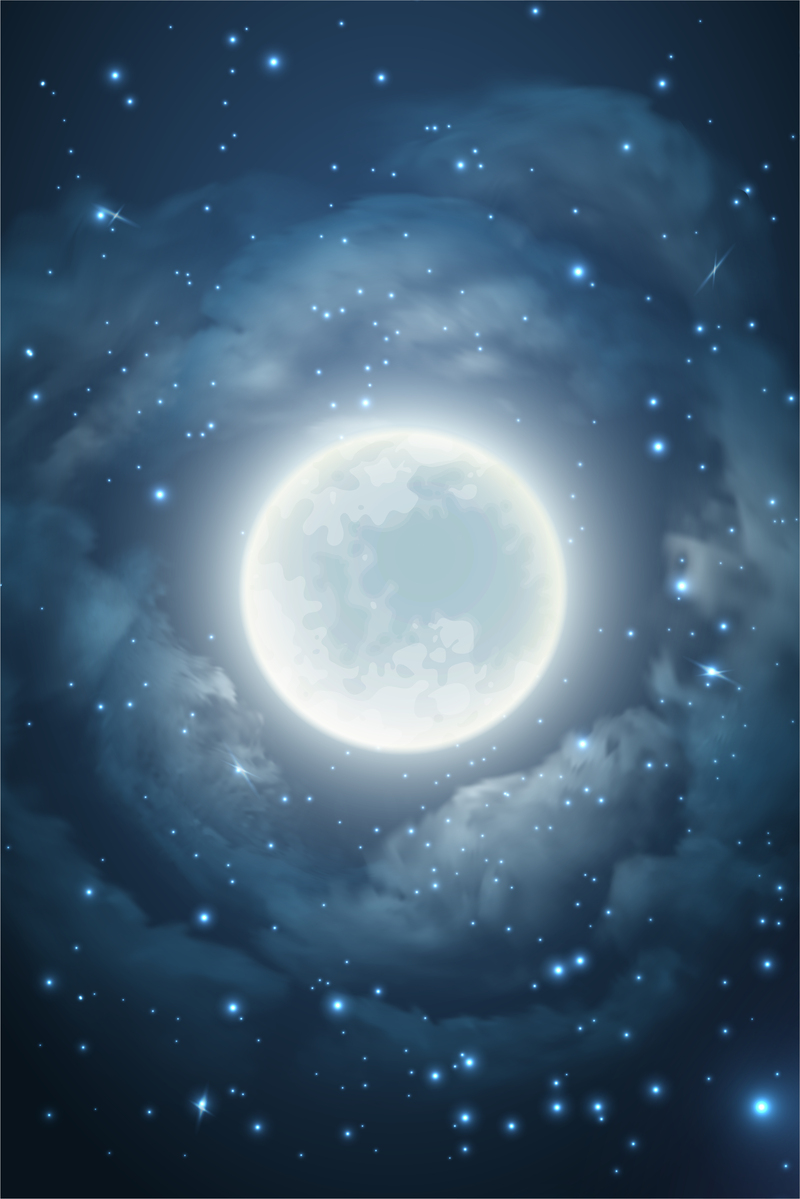 唯美浪漫星空背景，月亮映衬下的蓝色天空JPG图片，高清文艺/清新风格，AI设计素材下载