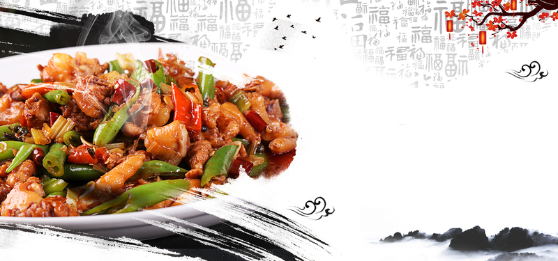 白色简约风美食大盘鸡海报，清新文艺JPG/PSD设计素材，高清下载