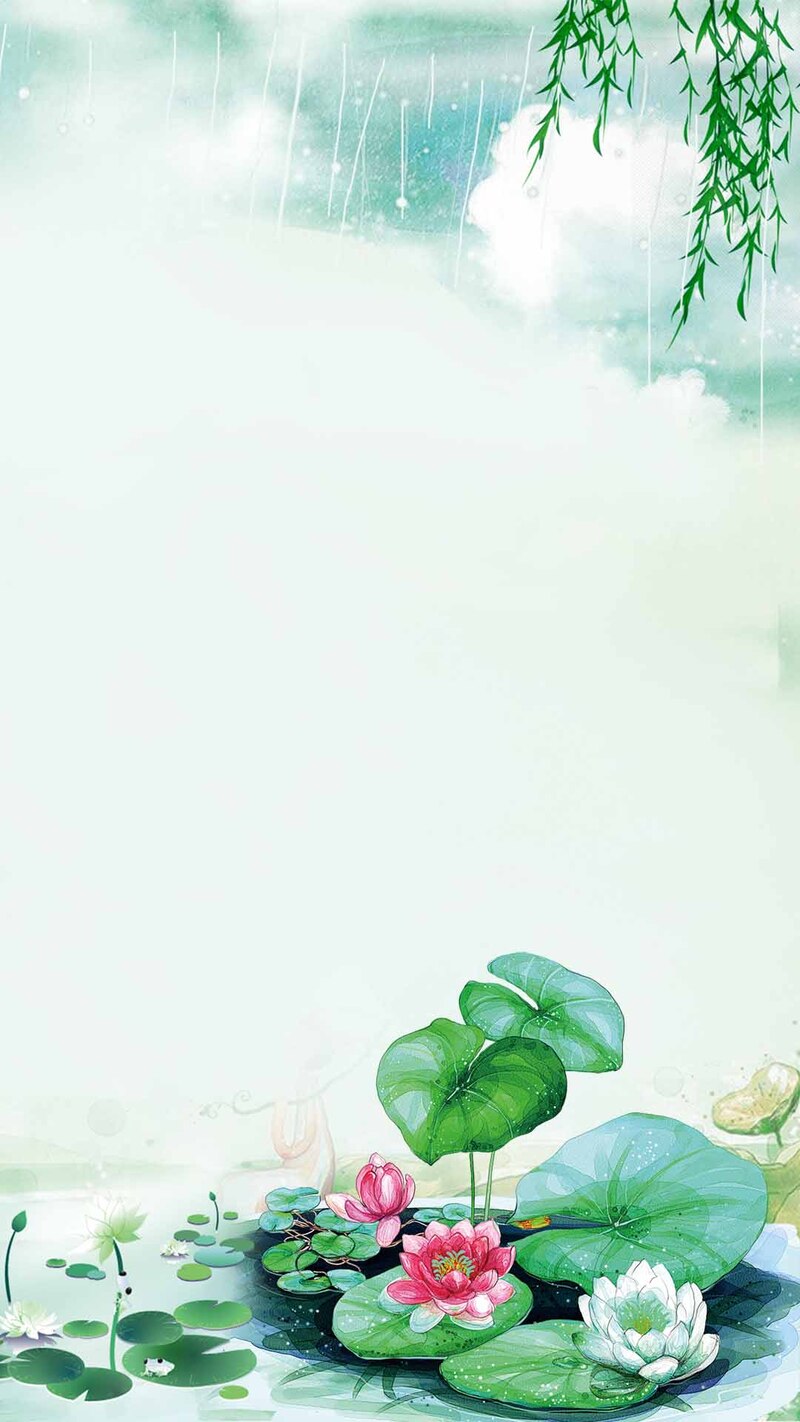 手绘荷花清新文艺，廉洁高雅H5背景素材，JPG/PSD格式高清下载