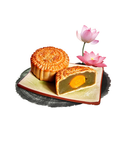 中秋节佳节必备，精美月饼与荷花PNG透明图片，高清设计素材免费下载