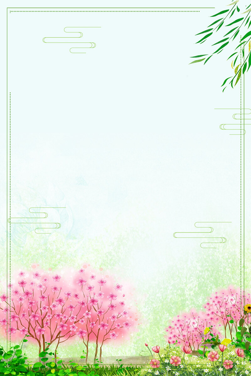 浅绿色手绘春日踏青背景图，高清JPG+PSD素材免费下载