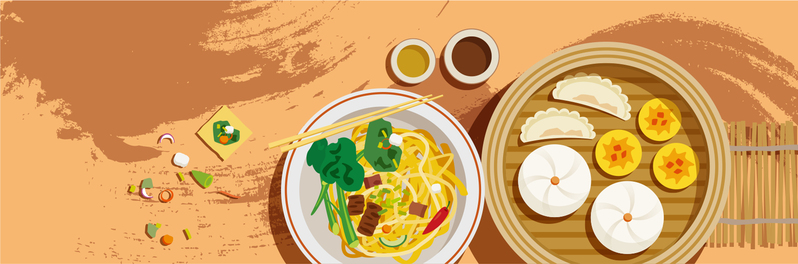 手绘美食插画，水饺包子高清素材下载（JPG/AI格式）