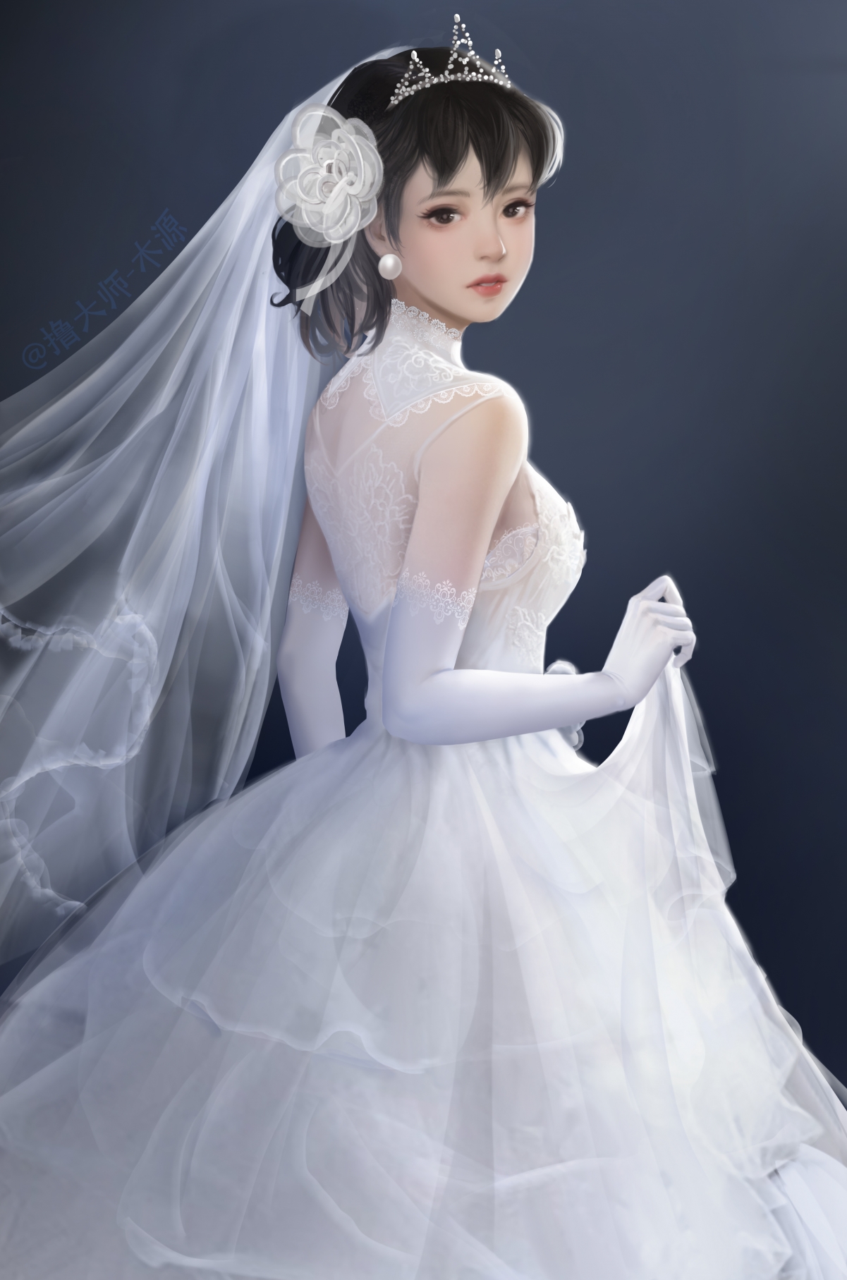 静香穿白纱，唯美插画展芳华，4K高清竖屏美女壁纸，无水印下载尽享