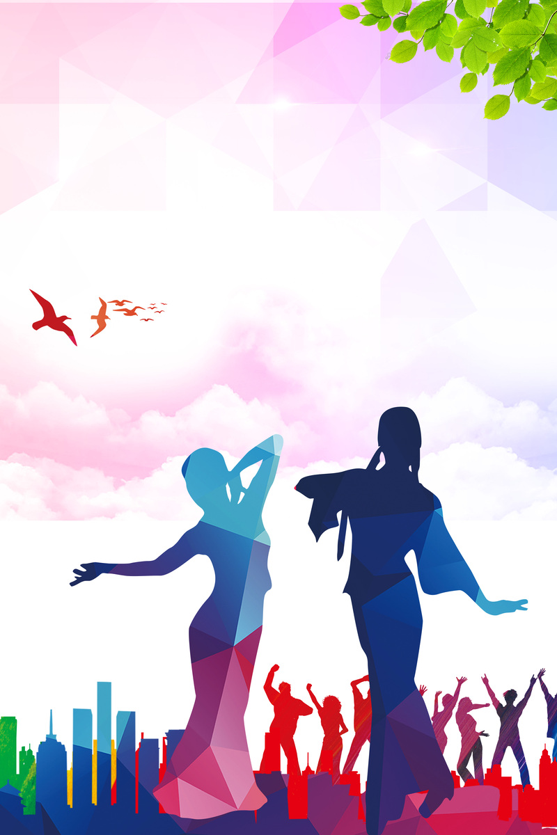 广场舞大赛海报设计素材，高清JPG背景+扁平简约PSD，免费下载！