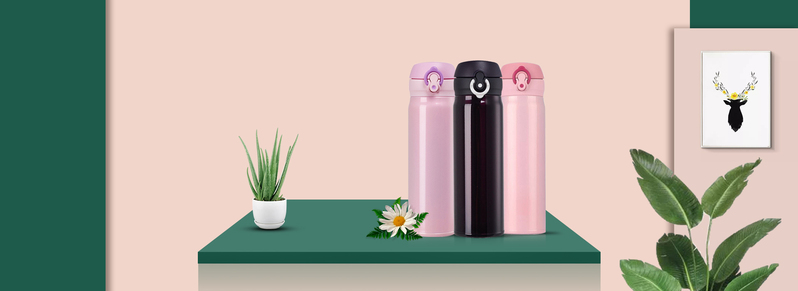 冬季保温杯精选设计，简约文艺风格Banner，高清JPG与扁平PSD格式，一键下载设计素材