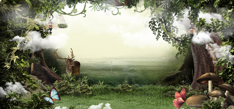 春天文艺渐变绿景Banner，高清JPG+PSD设计素材，简约扁平风下载