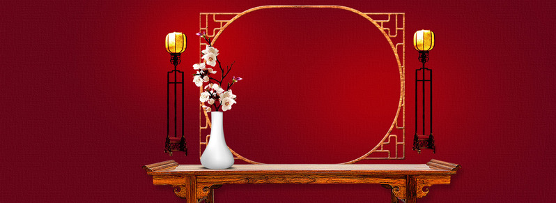 中国古典家具淘宝背景图，红色渐变简约风，高清JPG/PSD素材下载