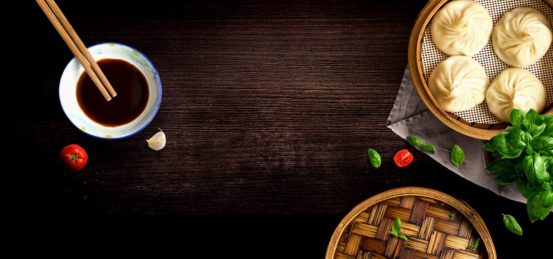 简约黑调小笼包Banner设计素材，高清JPG+扁平PSD，免费下载