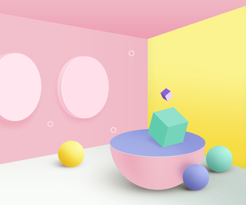 C4D几何立体空间海报，扁平简约风，高清JPG/PSD设计素材下载