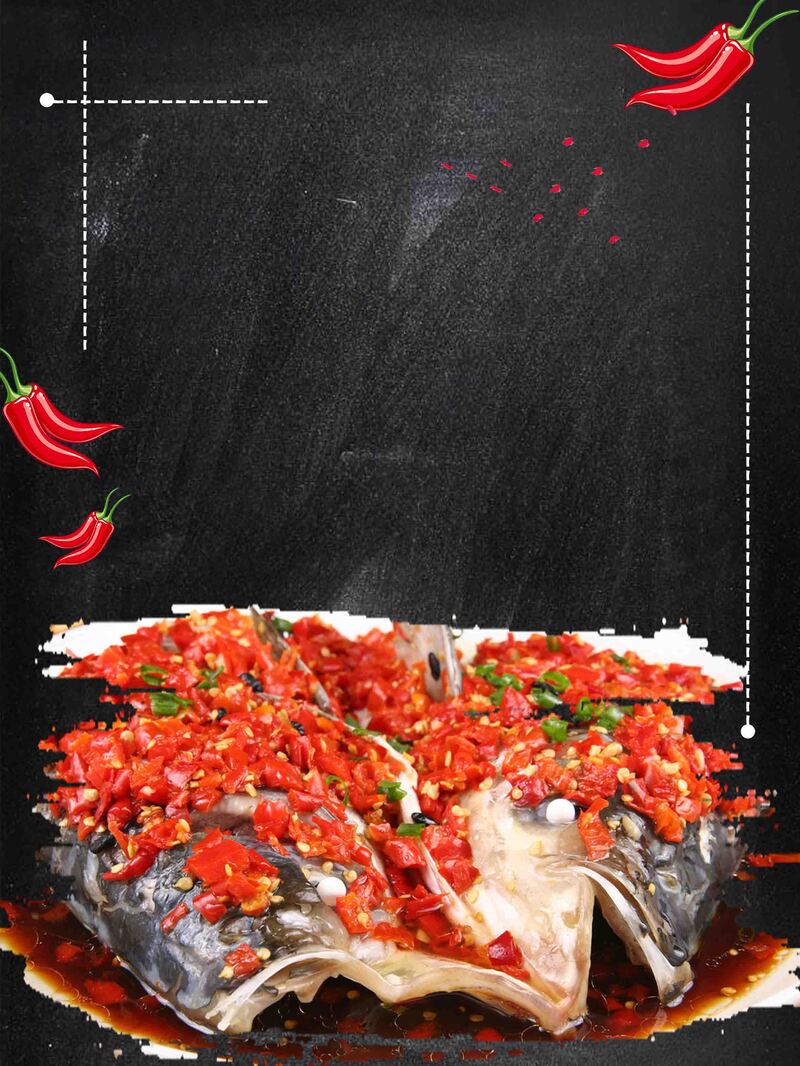 湖南剁椒鱼头，水墨风美食图片，高清JPG/简约PSD素材下载