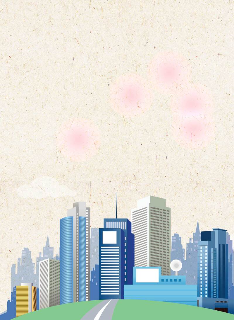 扁平城市建筑背景图片，高清JPG与简约PSD设计素材下载