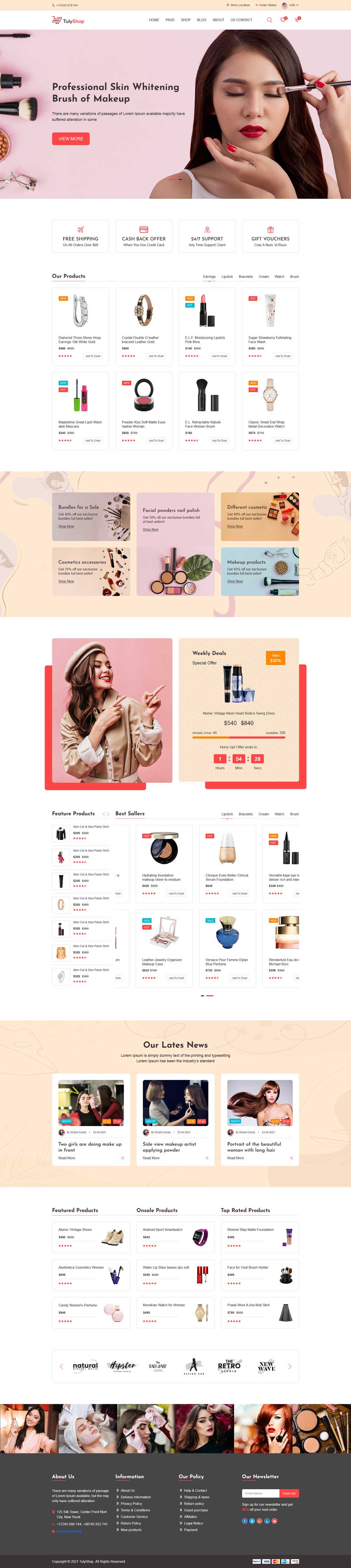 红色的美妆化妆品电商html5模板