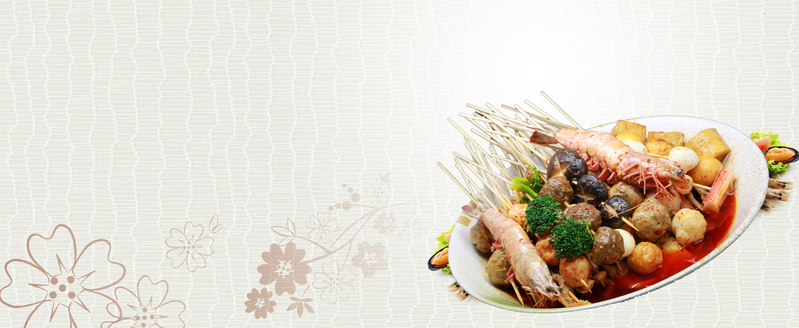 关东煮美食手绘banner，棕色扁平简约设计，JPG/PSD格式高清下载