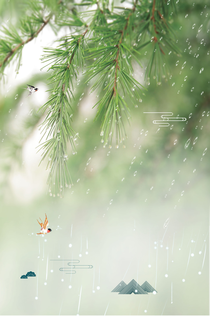 简约谷雨海报设计素材，高清JPG+PSD格式，二十四节气主题，扁平风格