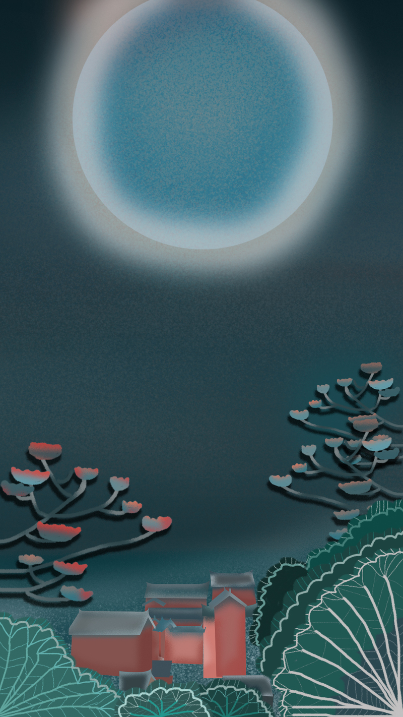 扁平插画中秋月亮海报，高清JPG与简约PSD设计素材下载