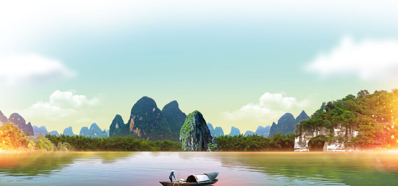 桂林山水旅游海报设计素材，高清JPG+简约PSD，免费下载！