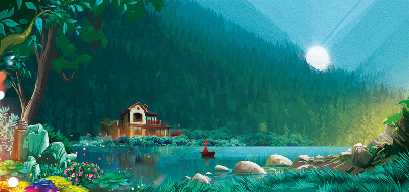 唯美手绘商业地产插画Banner，高清JPG与简约PSD设计素材下载