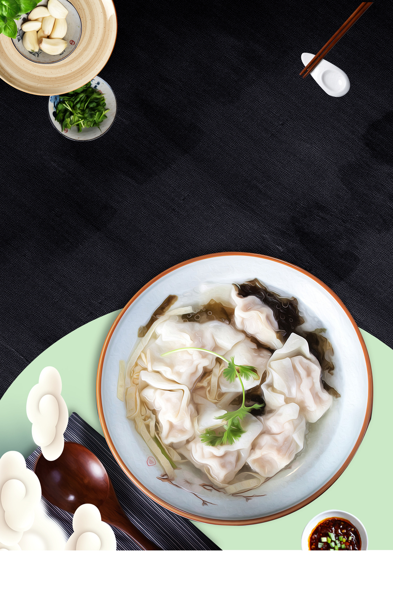 馄饨美食海报设计素材，高清JPG+扁平PSD，简约风格下载