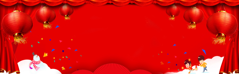 新年红灯笼高清JPG图片，简约文艺，红色背景，扁平PSD素材下载