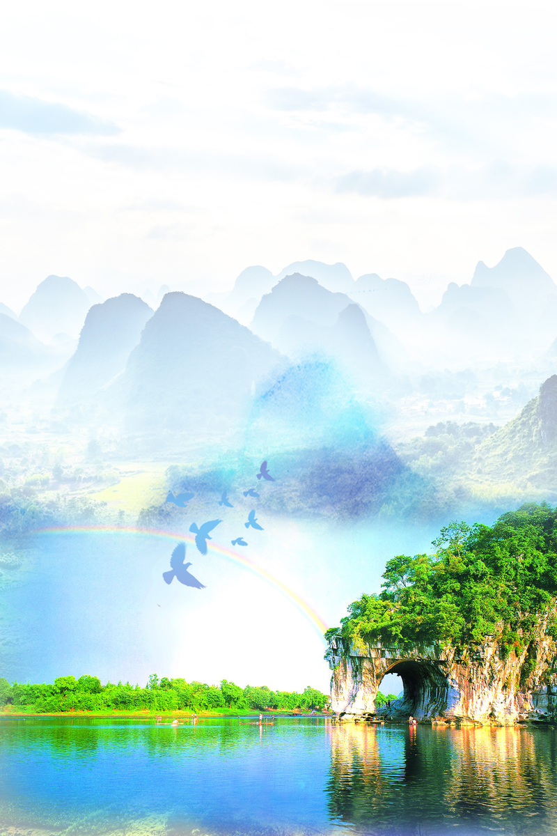 桂林旅游高清宣传海报，扁平简约设计素材，JPG/PSD格式免费下载