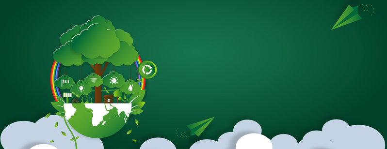 环保低碳卡通绿色banner，扁平简约设计，JPG/PSD格式素材下载
