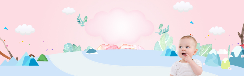 国外婴儿卡通云层粉banner，高清JPG+PSD，扁平简约设计素材下载