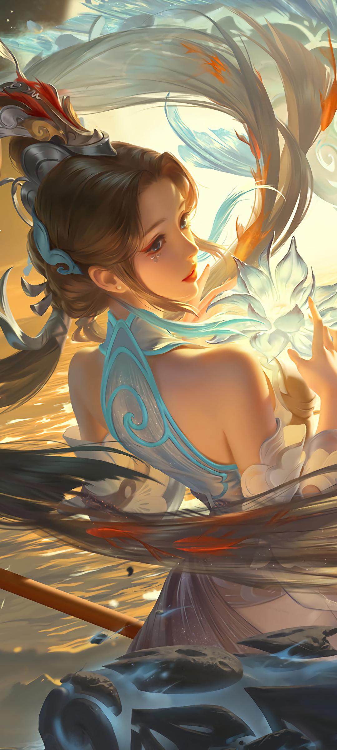 王者荣耀大乔白鹤梁神女绝美全面屏4K壁纸，高清1080x2400，免费下载！