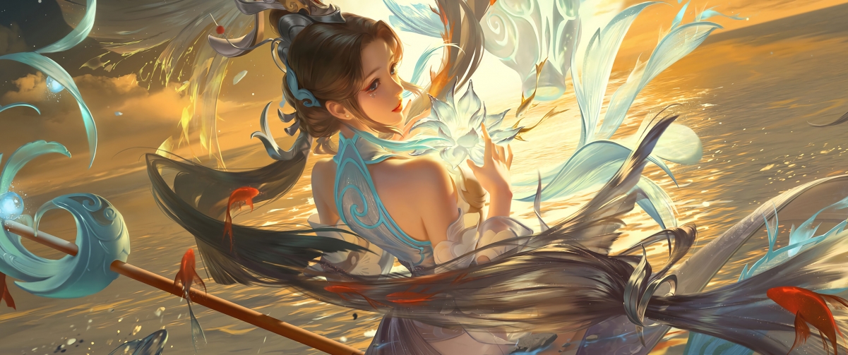 王者荣耀大乔白鹤梁神女，绝美4K带鱼屏壁纸，3440x1440高清下载