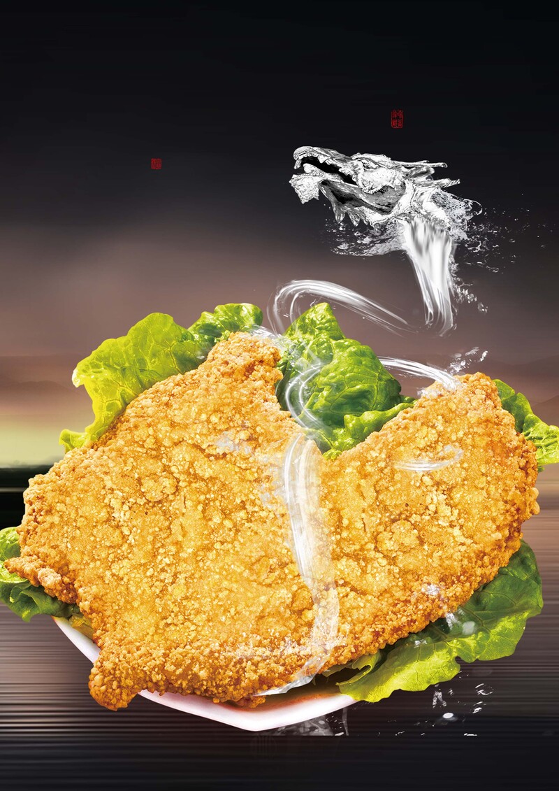 中国风鸡排美食海报，高清JPG+简约PSD设计素材，一键下载