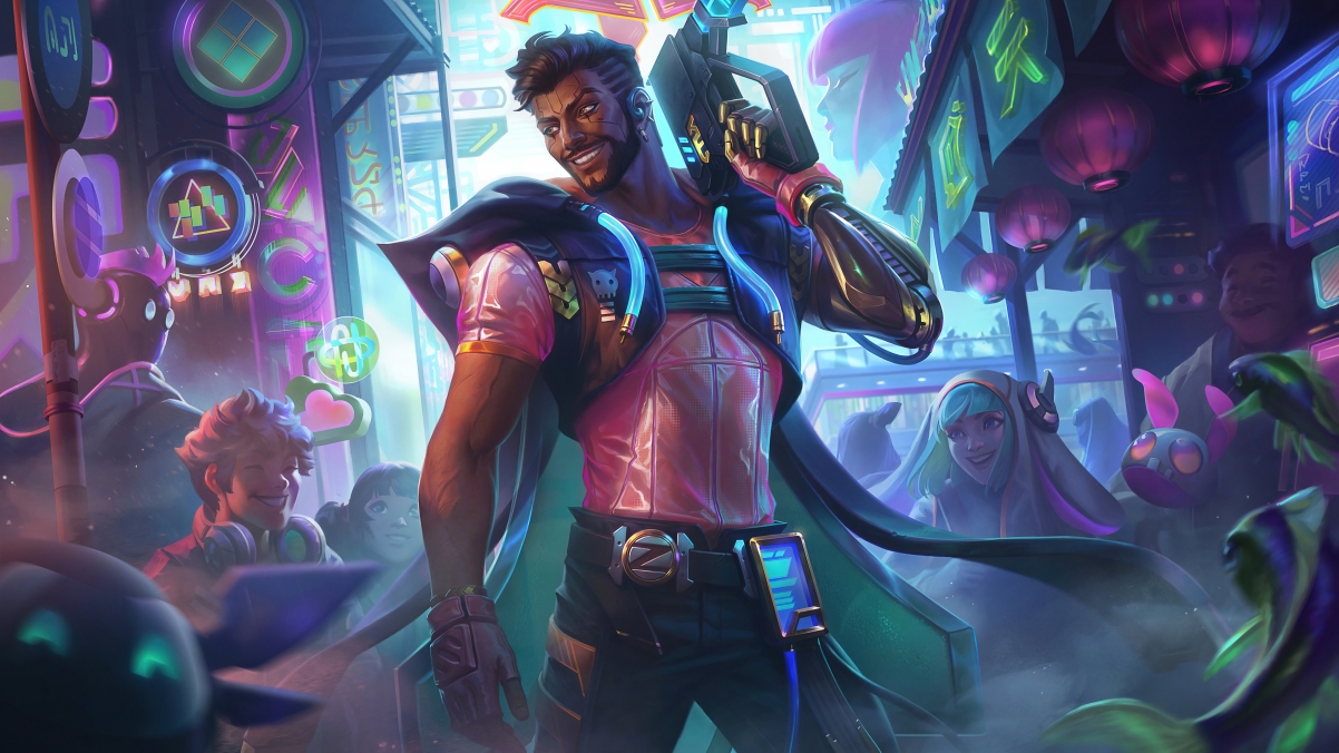 英雄联盟LOL影哨阿克尚，赛博潮流4K超清壁纸，3840x2160高清下载