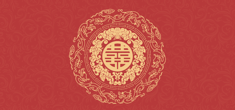 简约红色婚礼设计素材，高清JPG图片+扁平PSD，金色几何Banner背景下载