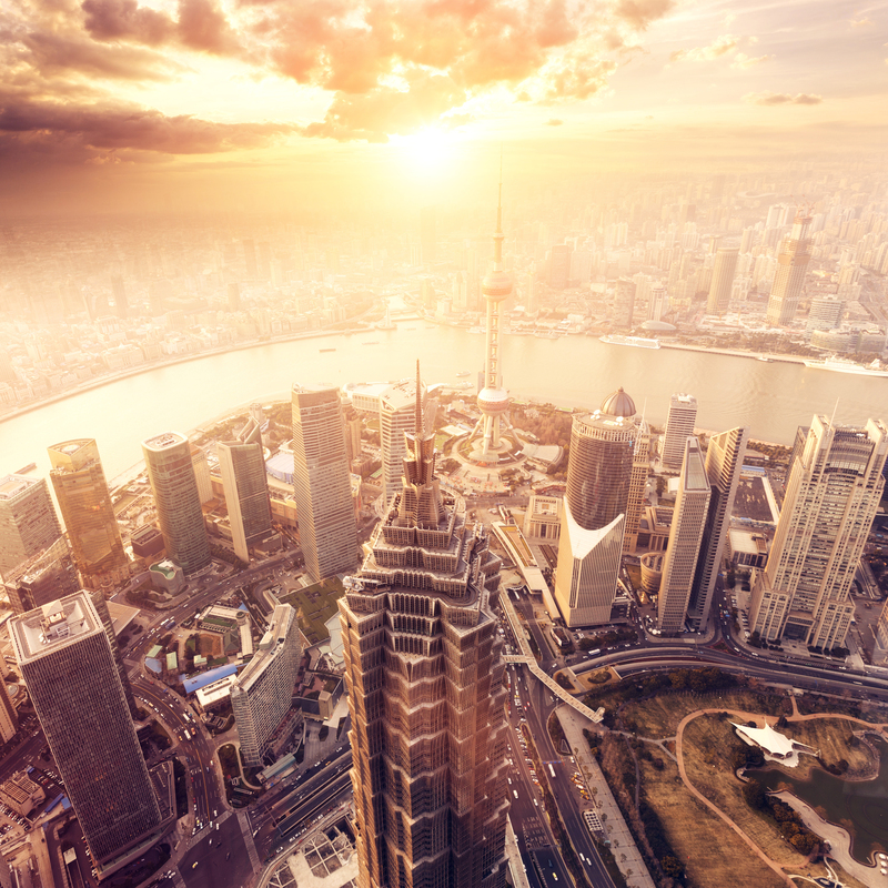 上海建筑群全景高清JPG图片，扁平简约PSD设计素材下载