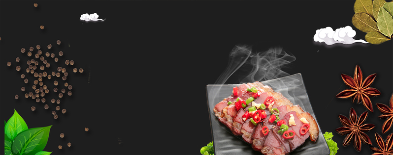 美味腊肉烹饪秘诀，高清JPG与简约PSD设计素材，黑色banner风格下载