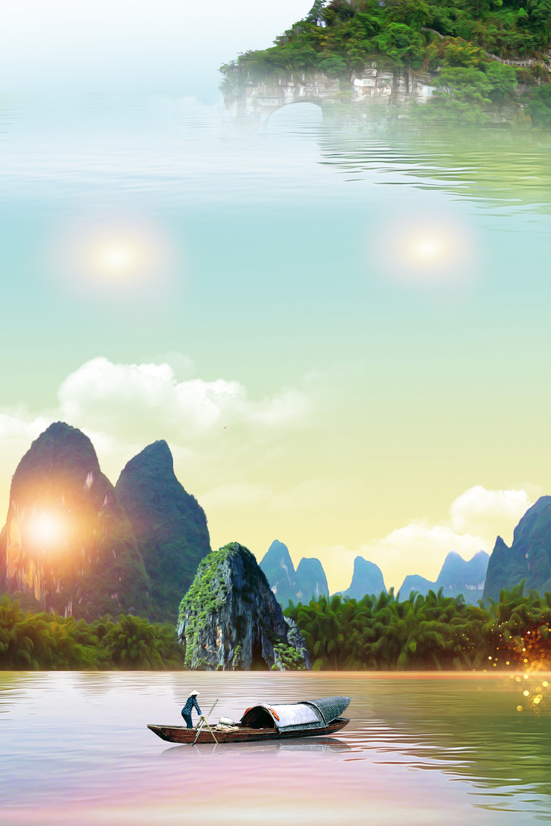 桂林山水旅游海报设计素材，高清JPG+扁平简约PSD格式，免费下载