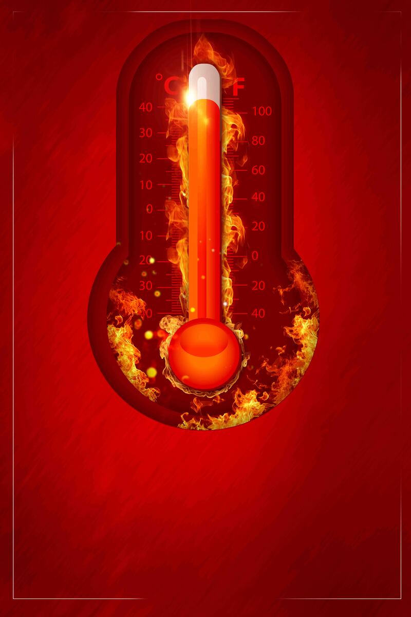 创意高温预警海报，红色预警温度计设计素材，高清JPG/扁平PSD格式下载