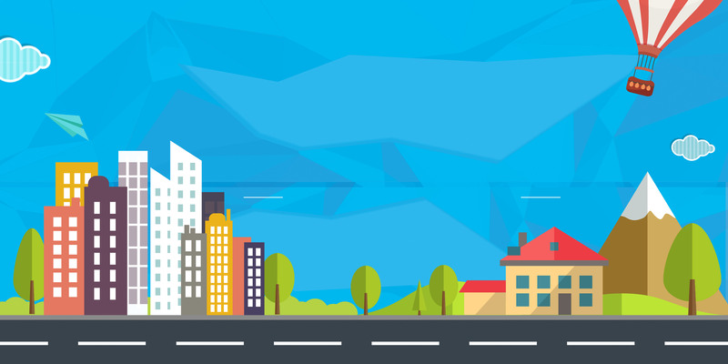 手绘几何文明城市海报背景，创意扁平简约设计素材（高清JPG/PSD）