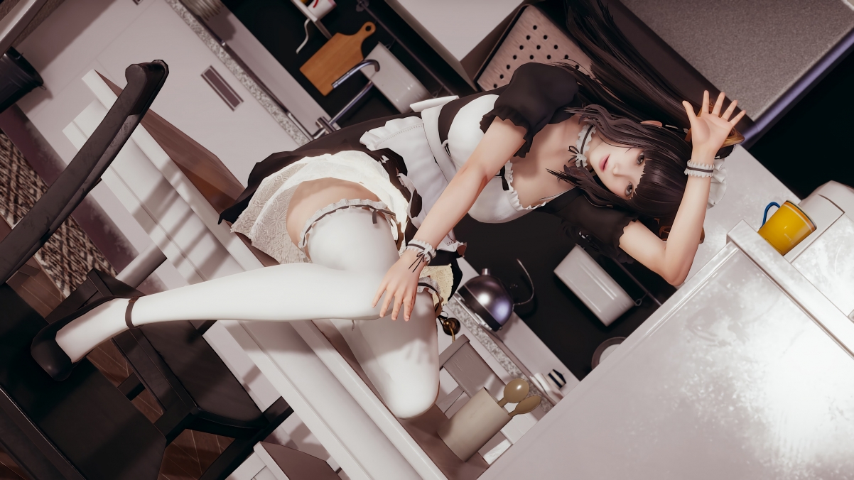 女仆美少女厨房美腿秀，白色裤袜与丝袜惊艳亮相，超高清4K动漫壁纸免费下载