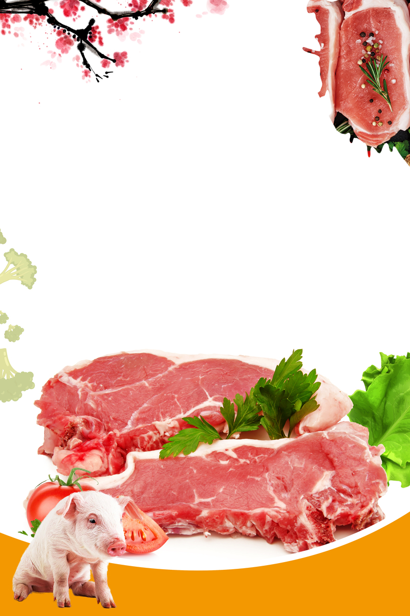 简约猪肉铺生鲜海报设计素材，高清JPG与扁平PSD格式下载